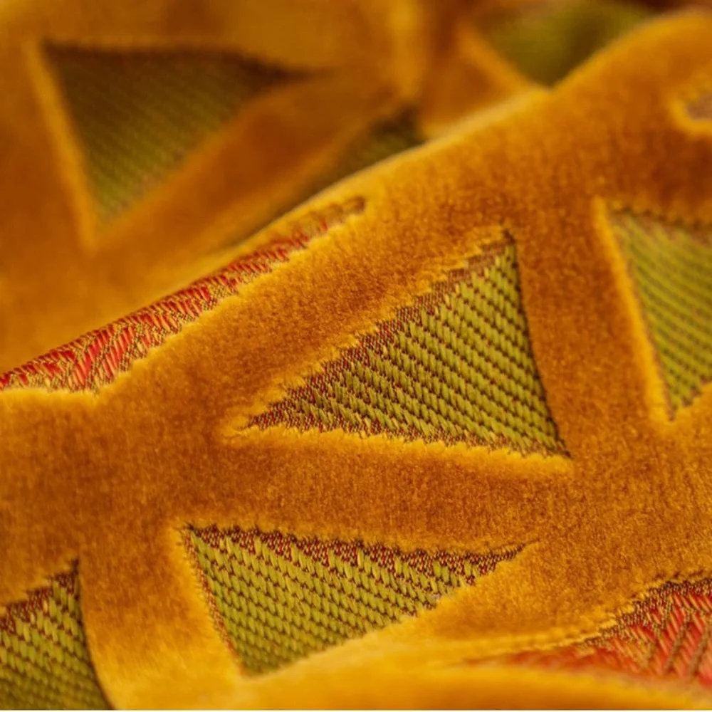 Luxury Home | Golden Orange Diamond Cut Velvet Jaquard Lumbar Throw Pillow Cover